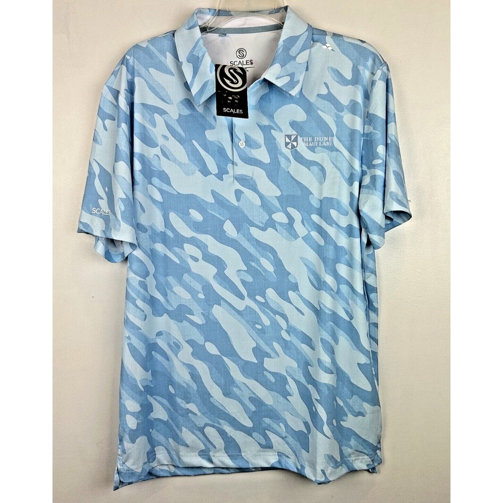 Scales Polo Shirt Men Small Blue Fishing Golf Nautical Casual Hawaii New Read